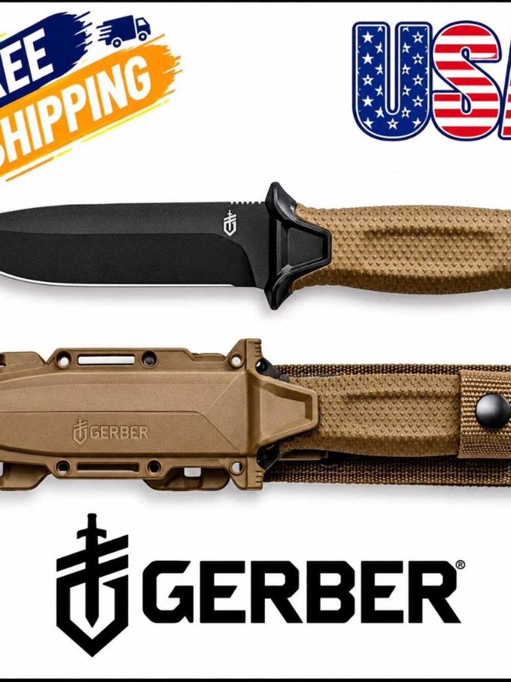 Gerber StrongArm Fixed Blade Knife Plain Edge - Coyote Brown - New in Box